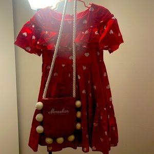 Red dress with heart, purse set, for kids,girls 5 years old